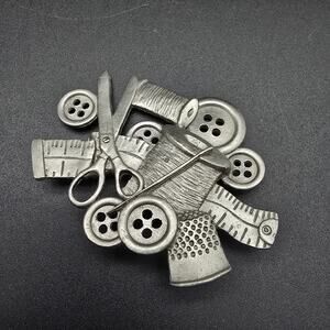 Spoon Pewter Sewing Notions Brooch Vintage Sewer Gift
